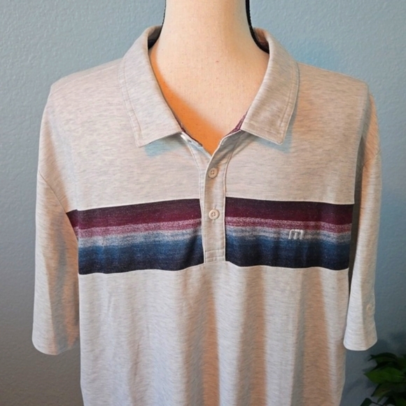 Travis Mathew Men’s Golf Polo Cabana Chest Stripe Performance Heather Gray XXL - Picture 2 of 9